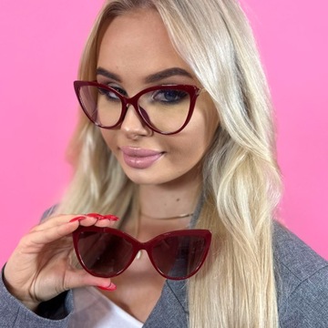 Okulary zerówki JUST CLIP Koty z nakładką Polaryzacyjną 2 w 1 etui Bordo