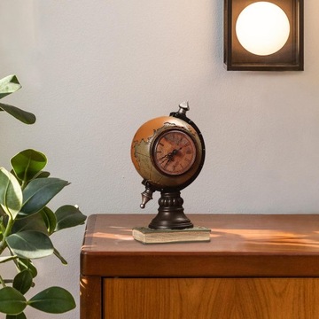 Zegar stołowy z figurką Globe, zegar na biurko z żywicy na centralnym biurku, żółty