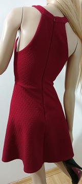 NEW LOOK czerwona bordowa sukienka rozkloszowana dekolt odkryte ramiona S