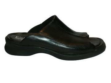 Clarks Springers skórzane klapki damskie czarne miejskie minimalizm 37,5