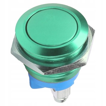 Кнопка антивандальная, 16мм, зеленый металл.