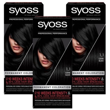 3X SYOSS FARBA DO KOLORYZACJI WŁOSÓW CZERŃ 1.1