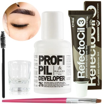 HENNA do brwi rzęs REFECTOCIL brąz w żelu ZESTAW z wodą utlenioną KALLOS