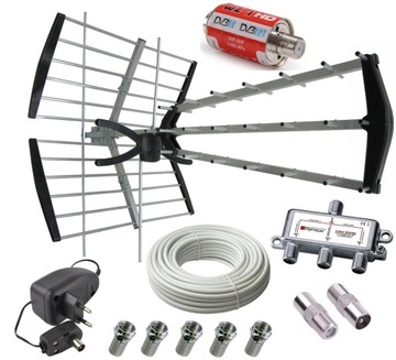 ANTENA TV DVBT2 COMBO 190km ZESTAW 3TV +KABEL 20m