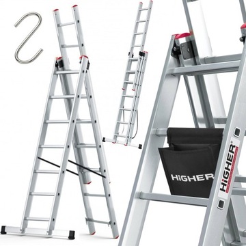 Drabina aluminiowa wielofunkcyjna 3x7 HIGHER na schody PRO + GRATIS