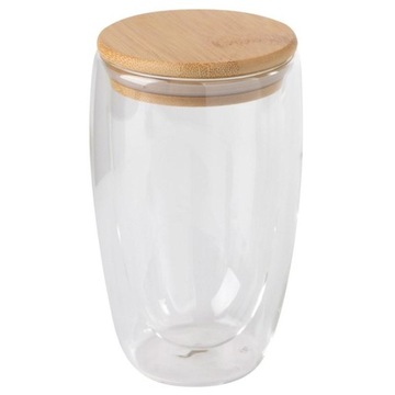 Kubek szklanka podwójne ścianki z pokrywką 450ml