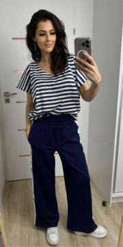 MINOUU BLOODY DRESS PANTS с полосками темно-синий р.М.