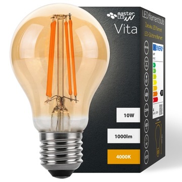 ŻARÓWKA LED E27 FILAMENT 10W 4000K NEUTRALNA AMBER