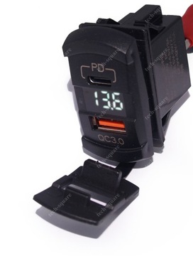 Монтажная розетка USB QC3.0 18 Вт + PD 36 Вт 12–24 В Вольтметр