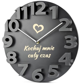 Zegar ścienny czarny duży 350mm z Twoim NAPISEM cyfry 3d na prezent