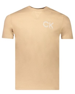 Calvin Klein jeans T-shirt bawełniany męski beżowy z logo r. XXL/ XXXL