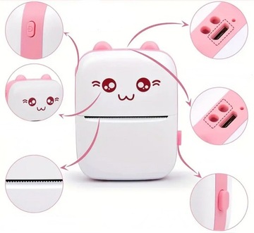 МИНИ-ТЕРМОПРИНТЕР DRUKUŚ ДЛЯ ФОТО НА ДОКУМЕНТЫ И НАКЛЕЙКИ KOT K + 4 РОЛИКА