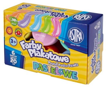 Farby plakatowe PASTELOWE Astra 6 szt. x 20 ml