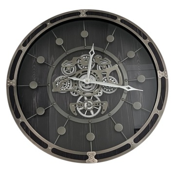 ZEGAR ŚCIENNY DUŻY CZARNY SREBRNY METALOWY SZARY 62 CM
