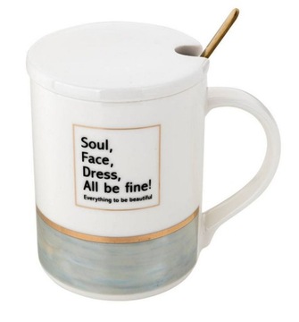 Kubek porcelana z pokrywką i łyżeczką 350 ml blue