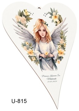 Anioł wiszący - serce Pamiątka Komunii Chrztu U815 Grafika różne wzory