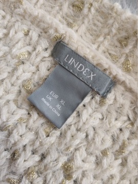 LINDEX SWETER z głębokim dekoltem beżowy ze złotą nitką XL