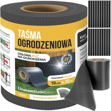 TAŚMA OGRODZENIOWA 19x35m PŁOT OGRODZENIE ANTRACYT