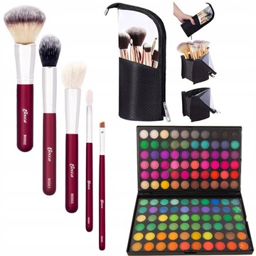 5X PĘDZLE PROFESJONALNE MAKIJAŻU PALETA CIENI 120