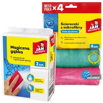 ZESTAW JAN NIEZBĘDNY MAGICZNA GĄBKA 2SZT. + ŚCIERECZKI Z MIKROFIBRY 4 SZT.