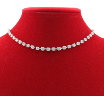 NASZYJINK SREBRNY DAMSKI CHOKER SZKLANE CYRKONIE