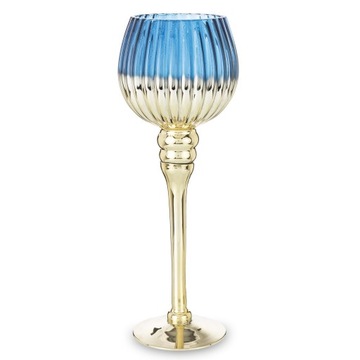 ŚWIECZNIK KIELICH SZKLANY WYSOKI ZŁOTY GLAMOUR
