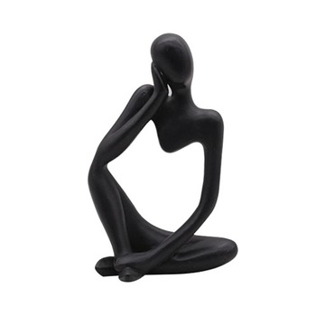 Thinker Sculpture Creative Figurine Home Sandstone Shelf Modern Black Right