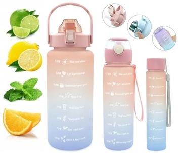 BUTELKA NA WODĘ BIDON Z MIARKĄ ZE SŁOMKĄ PRZYPOMNIENIEM SIŁOWNIA FITNESS 2L