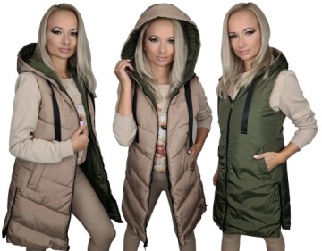 ЖИЛЕТ ЖЕНСКИЙ ДВУСТОРОННИЙ, С РУКАВАМИ С КАПЮШОНОМ, ТЕПЛЫЙ, стеганый, размеры S-7XL