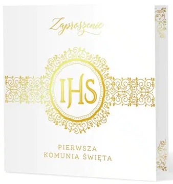 Zaproszenie komunijne IHS BIAŁO-ZŁOTE 10 szt. PIERWSZA KOMUNIA ŚWIĘTA