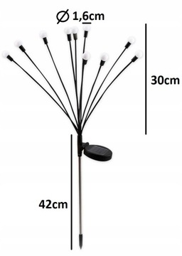2x Садовые лампы на солнечных батареях 10LED 72см теплые