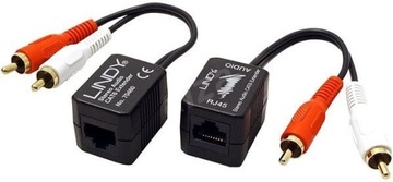 Lindy 70460 Przedłużacz audio stereo 2xRCA przez skrętkę CAT5e/6 do 100m