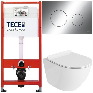 TECE ZESTAW PODTYNKOWY WC MISKA RIMLESS PRZYCISK CHROM POŁYSK MATA 6W1