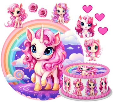 OPŁATEK NA TORT JEDNOROŻEC UNICORN + POSTACIE + GRATIS NAPIS