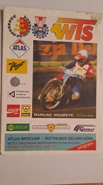 SPARTA WROCŁAW - FALUBAZ ZIELONA GÓRA 07-09-1997 PROGRAM ŻUŻLOWY WYPEŁNIONY