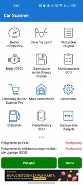 OBD2 ДИАГНОСТИЧЕСКИЙ ИНТЕРФЕЙС BLUETOOTH ANDROID ТЕСТЕР iOS WINDOWS ПОЛЬСКИЙ