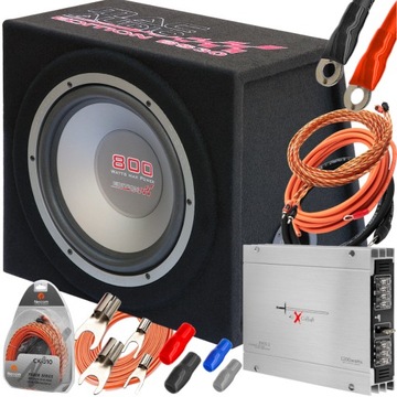 SKRZYNIA BASOWA TUBA MAC AUDIO 800W + WZMACNIACZ KABLE PRZEWODY AKTYWNA