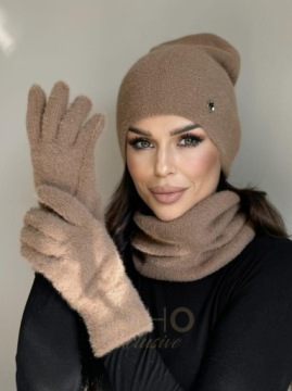 RĘKAWICZKI RĘKAWICE DAMSKIE MŁODZIEŻOWE ALPAKA WYGODNE CIEPŁE MOKKA 2988