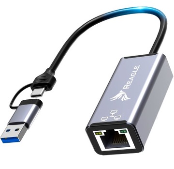 ADAPTER 2w1 RJ-45 USB 3.2 USB-C LAN 1000 Mb/s M1