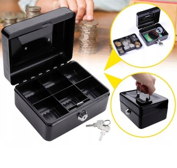 Денежный ящик, монеты, металлический ящик, сейф, документы, монеты + КЛЮЧ
