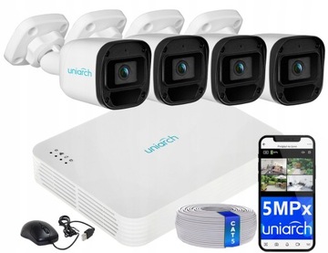 ZESTAW MONITORINGU 5MP 4 Kamery Zewnętrzne IR30m do rozbudowy 8xPoE UNIARCH