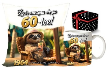 ŚMIESZNY PREZENT NA 60 URODZINY DLA KOBIETY LUB MĘŻCZYZNY KUBEK + PODUSZKA
