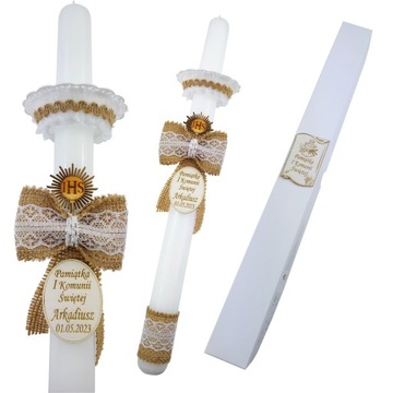 ŚWIECA KOMUNIJNA KOMUNIA grawer data RĘCZNIE robio