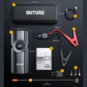 URZĄDZENIE ROZRUCHOWE BOOSTER POWERBANK KOMPRESOR JUMP STARTER 12V 2500A