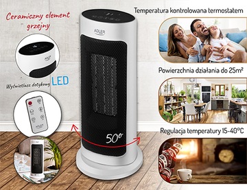 Керамический тепловентилятор, нагреватель 2000 Вт, светодиодное управление с пультом дистанционного управления + таймер