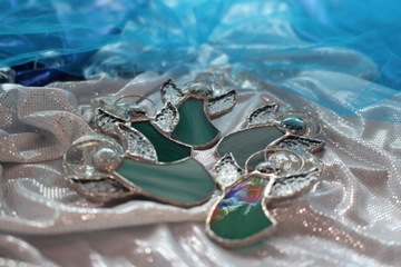 Aniołki witrażowe Tiffany ZESTAW 5szt. Seledyn