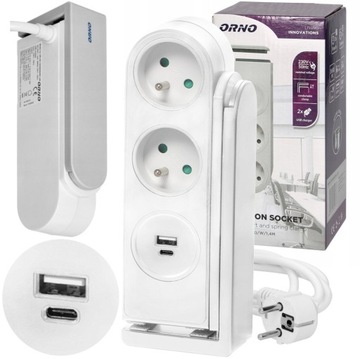 Przedłużacz Listwa Mocowanie do Blatu 2x230V USB C