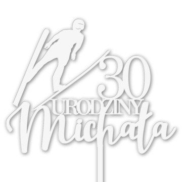 TOPPER NAPIS na tort SKOCZEK SKOKI URODZINY biały