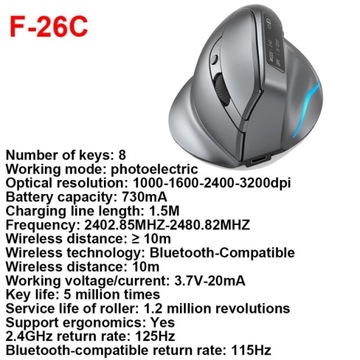 ZELOTES F-26C myszka pionowa stacjonarny ergonomiczny 3200DPI 2.4G