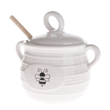 Ozdobny pojemnik na miód biały ceramiczny łyżka